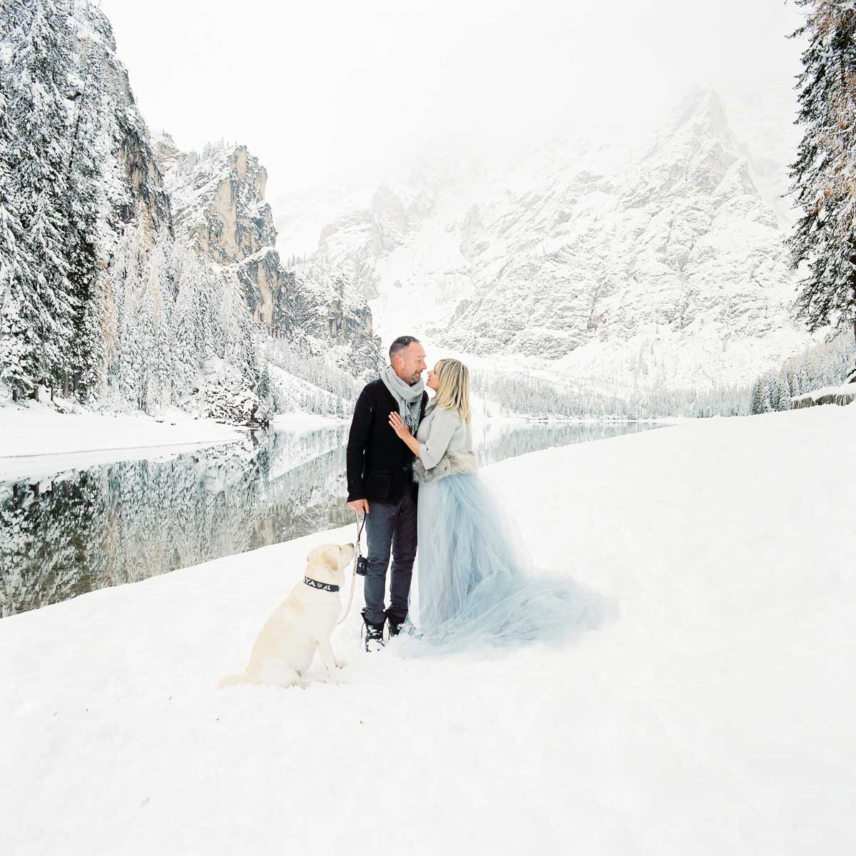 couple on the braies lake